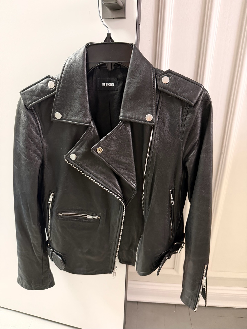 Hudson Jeans Black Leather Asymmetrical Moto Jacket